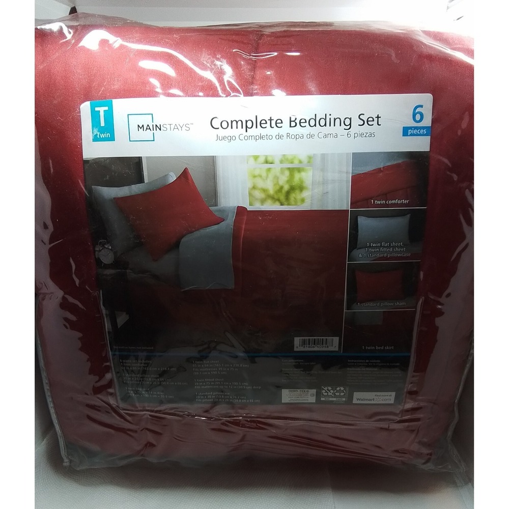 Mainstays Twin 6 Piece‎ Complete Bedding Set Solid Red MS9736130739-05 New